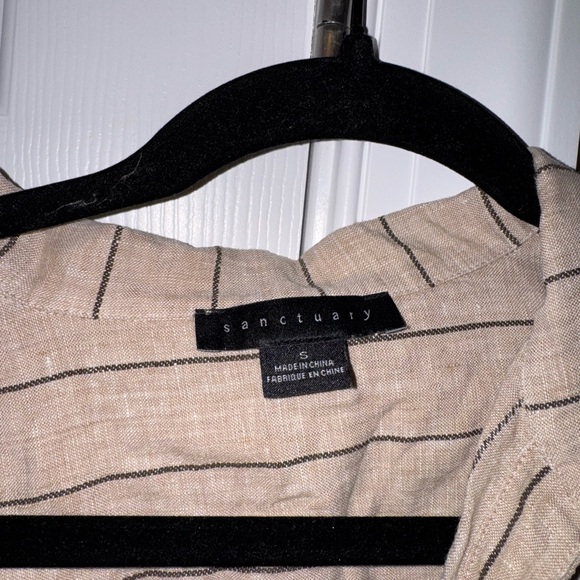 Sanctuary Beige Striped Button-Down Tie-Front Top - Picture 3 of 5